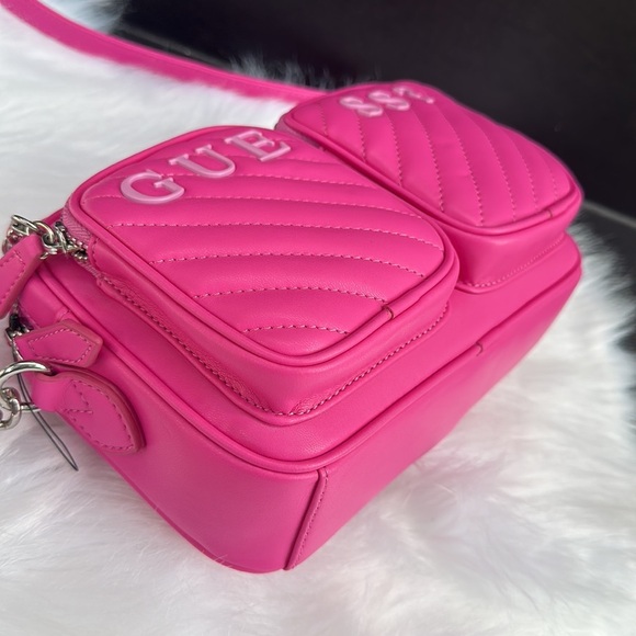 New GUESS Women's Pink Cassie Quilted Crossbody - Picture 8 of 9